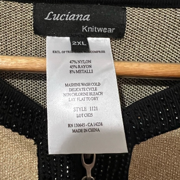 Luciana Knitwear Women's Formal Sweater Full Zip P,s Size 2XL Black Gold - Picture 3 of 4